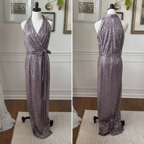 Be by Chetta B Lavendar Mauve Halter Style Formal Dress Gown Sequin 10 - Picture 1 of 9